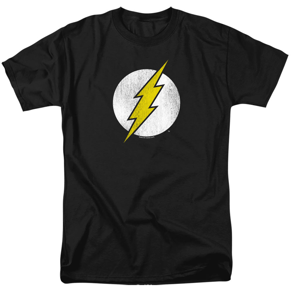 AN OFFCIALLY LICENSED DC FLASH FLASH LOGO DISTRESSED MEN'S REGULAR FIT T-SHIRT BLACK