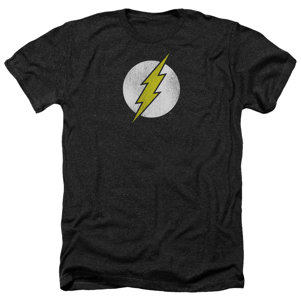 AN OFFCIALLY LICENSED DC FLASH FLASH LOGO DISTRESSED MEN'S HEATHER T-SHIRT CHARCOAL