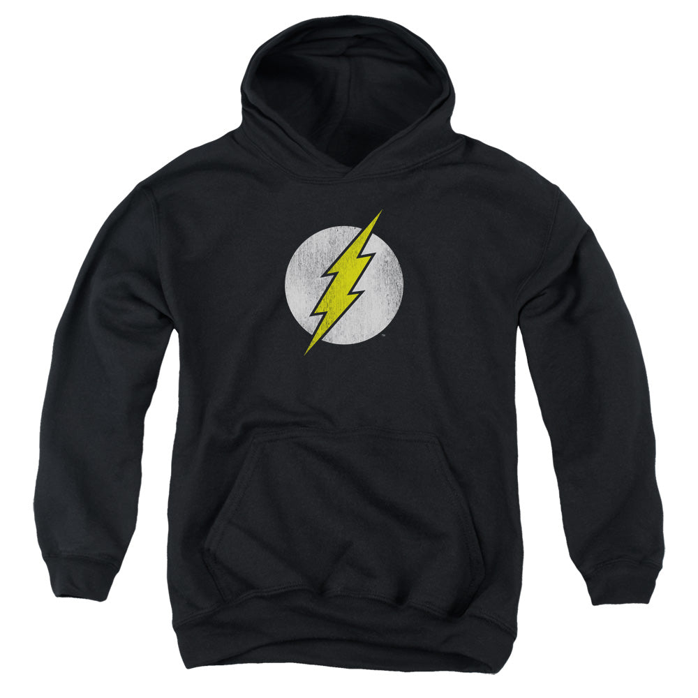 AN OFFCIALLY LICENSED DC FLASH FLASH LOGO DISTRESSED YOUTH HOODIE BLACK