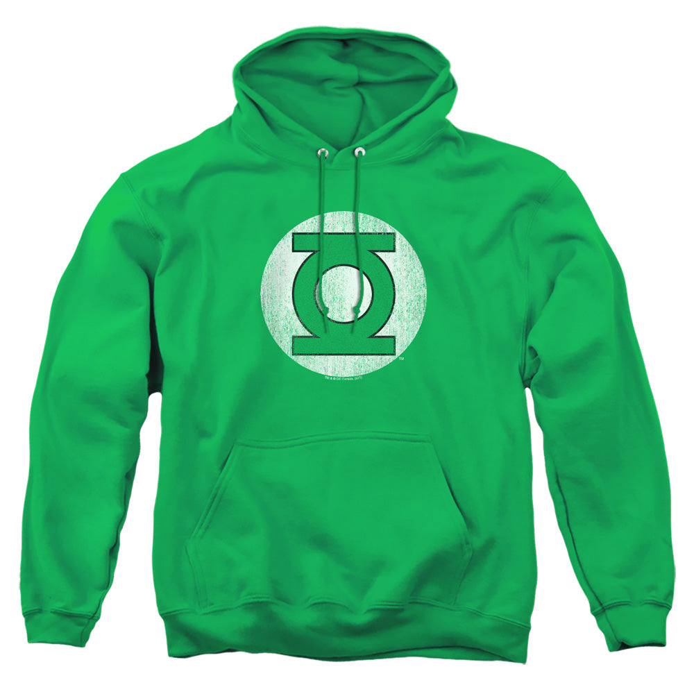 AN OFFCIALLY LICENSED DC GREEN LANTERN GREEN LANTERN LOGO DISTRESSED ADULT UNISEX PULLOVER HOODIE KELLY GREEN