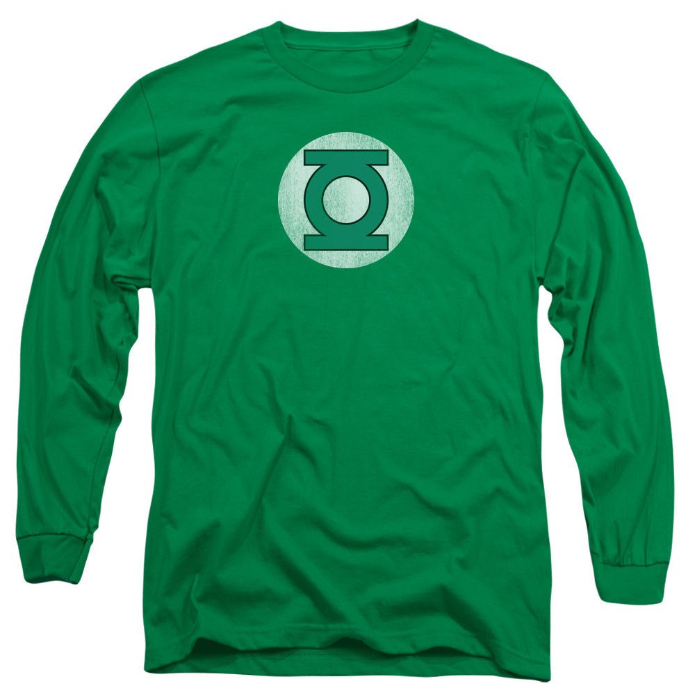 AN OFFCIALLY LICENSED DC GREEN LANTERN GREEN LANTERN LOGO DISTRESSED MEN'S LONG SLEEVE T-SHIRT KELLY GREEN