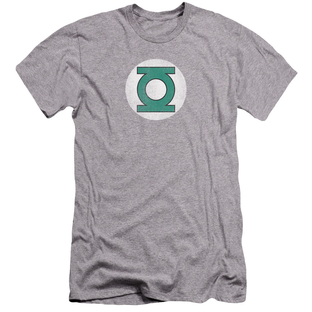 AN OFFCIALLY LICENSED DC GL LOGO DISTRESSED MEN'S PREMIUM SLIM FIT T-SHIRT ATHLETIC HEATHER