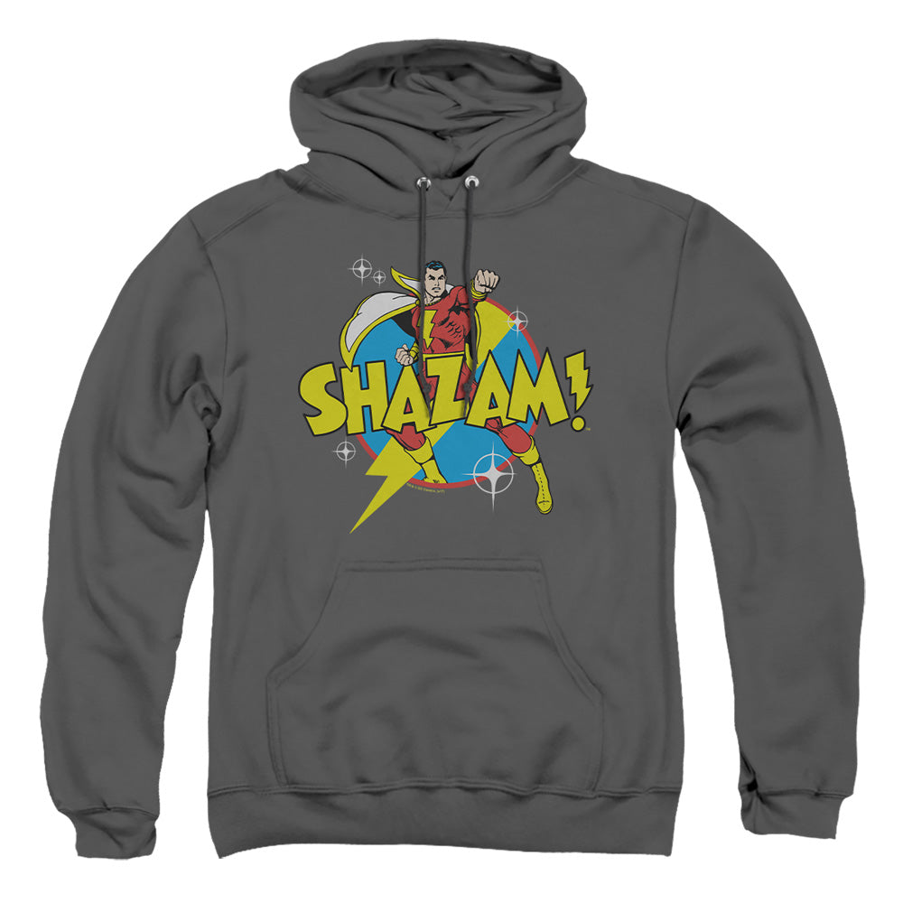 AN OFFCIALLY LICENSED DC SHAZAM POWER BOLT ADULT UNISEX PULLOVER HOODIE CHARCOAL