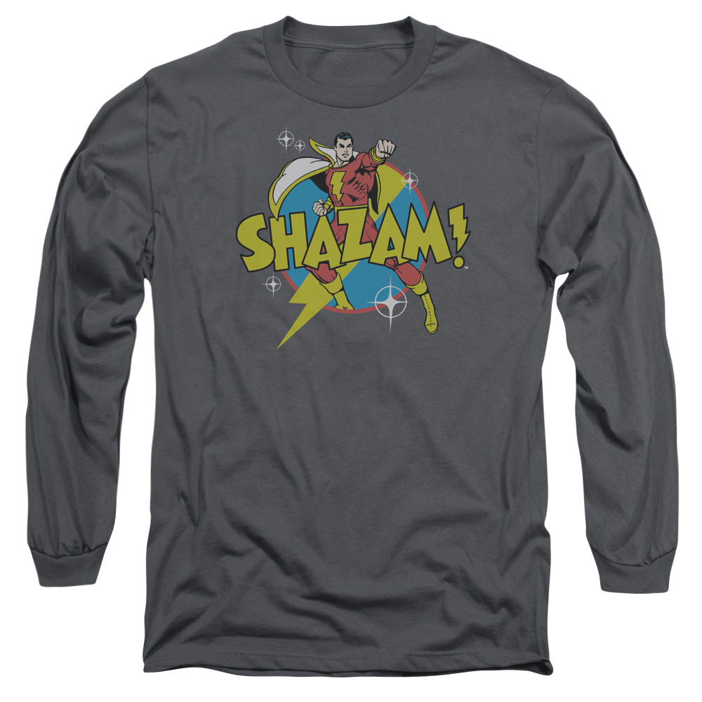 AN OFFCIALLY LICENSED DC SHAZAM POWER BOLT MEN'S LONG SLEEVE T-SHIRT CHARCOAL