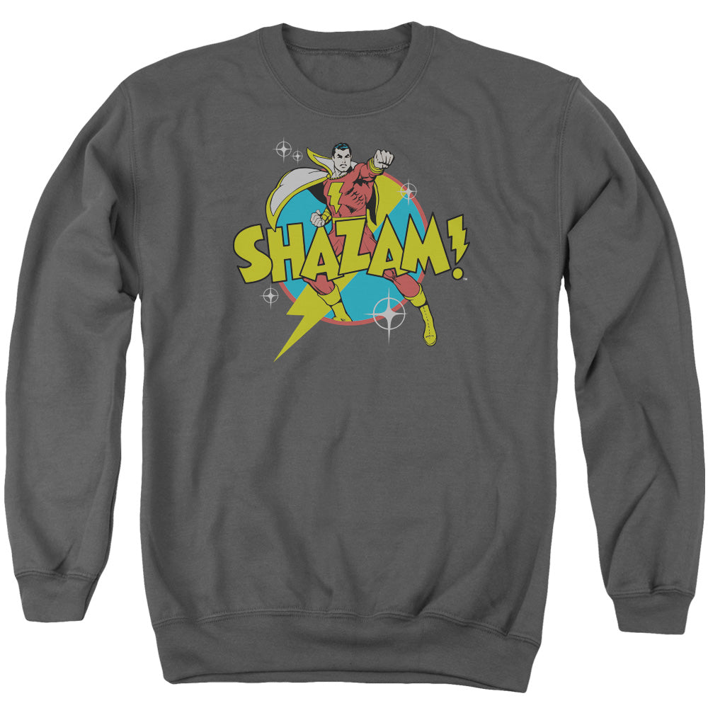 AN OFFCIALLY LICENSED DC SHAZAM POWER BOLT ADULT UNISEX CREWNECK SWEATSHIRT CHARCOAL