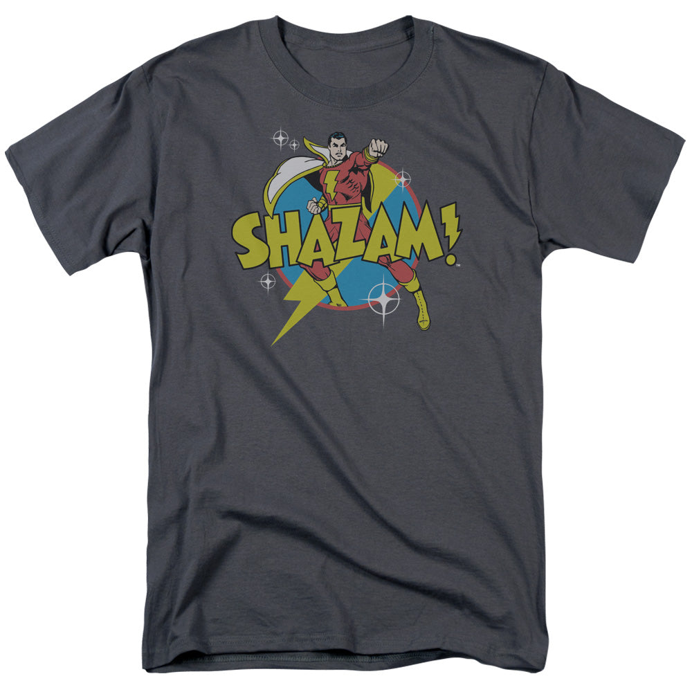 AN OFFCIALLY LICENSED DC SHAZAM POWER BOLT MEN'S REGULAR FIT T-SHIRT CHARCOAL