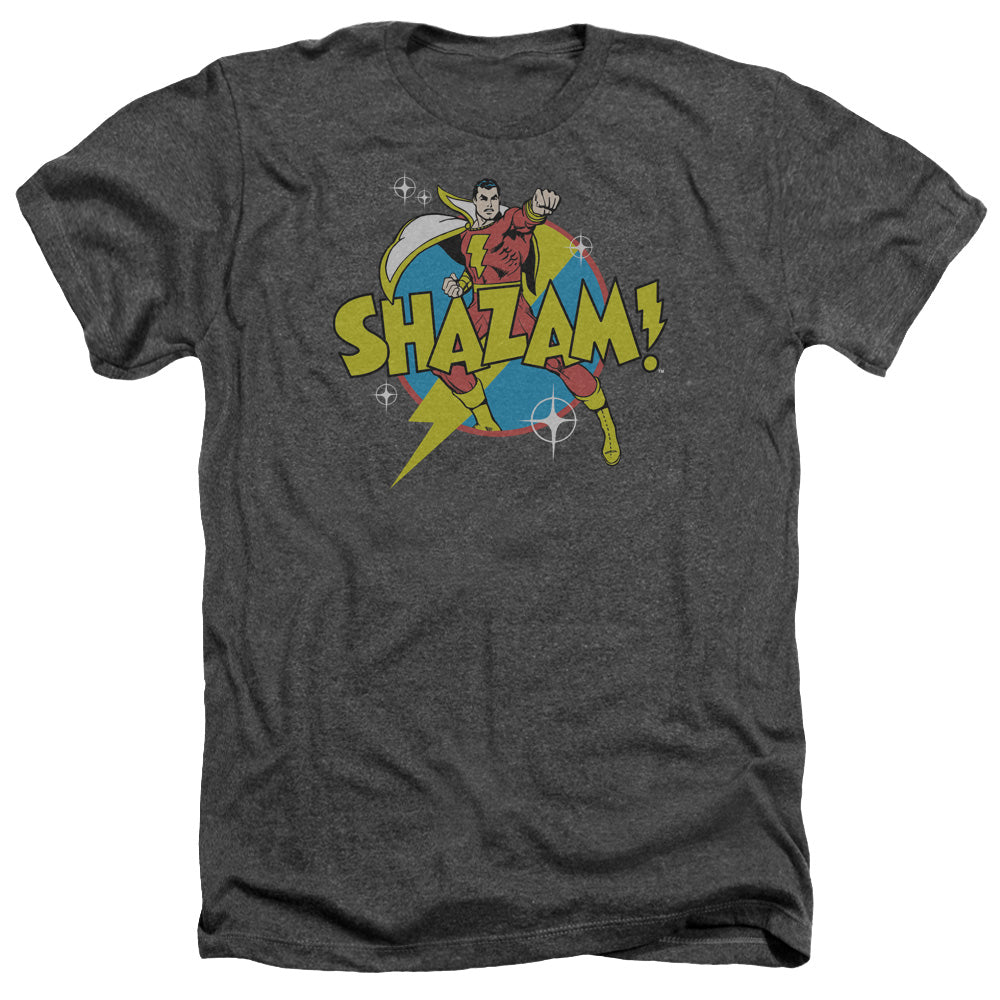 AN OFFCIALLY LICENSED DC SHAZAM POWER BOLT MEN'S HEATHER T-SHIRT CHARCOAL