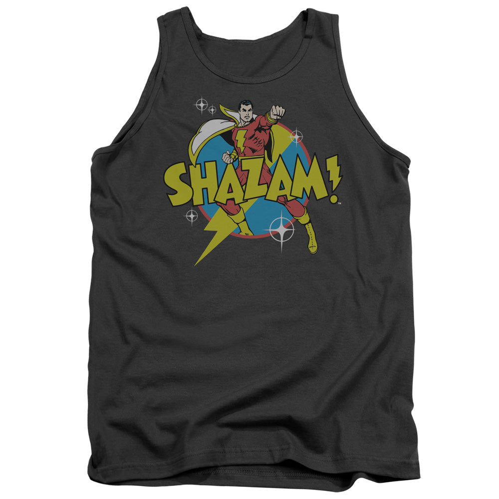 AN OFFCIALLY LICENSED DC SHAZAM POWER BOLT ADULT UNISEX TANK TOP CHARCOAL