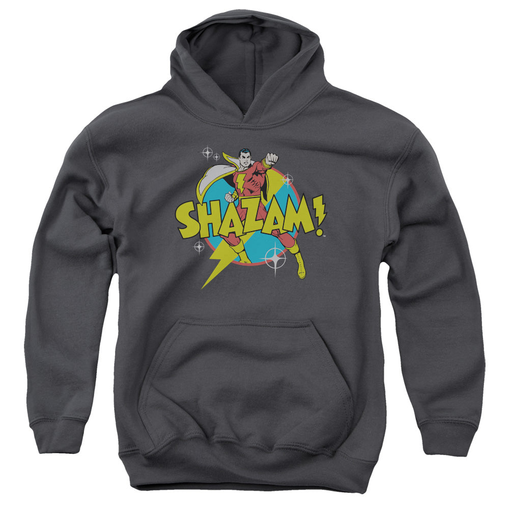AN OFFCIALLY LICENSED DC SHAZAM POWER BOLT YOUTH HOODIE CHARCOAL