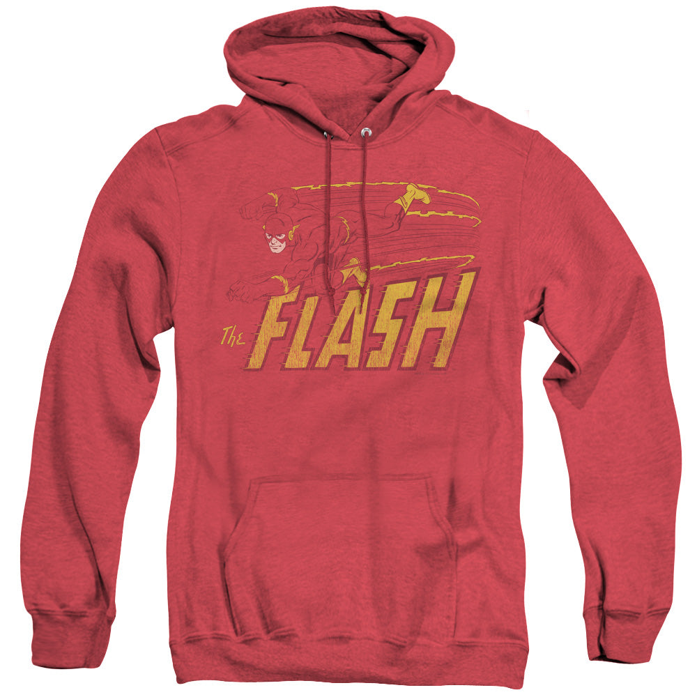 AN OFFCIALLY LICENSED DC FLASH FLASH SPEED DISTRESSED ADULT UNISEX HEATHER PULLOVER HOODIE RED