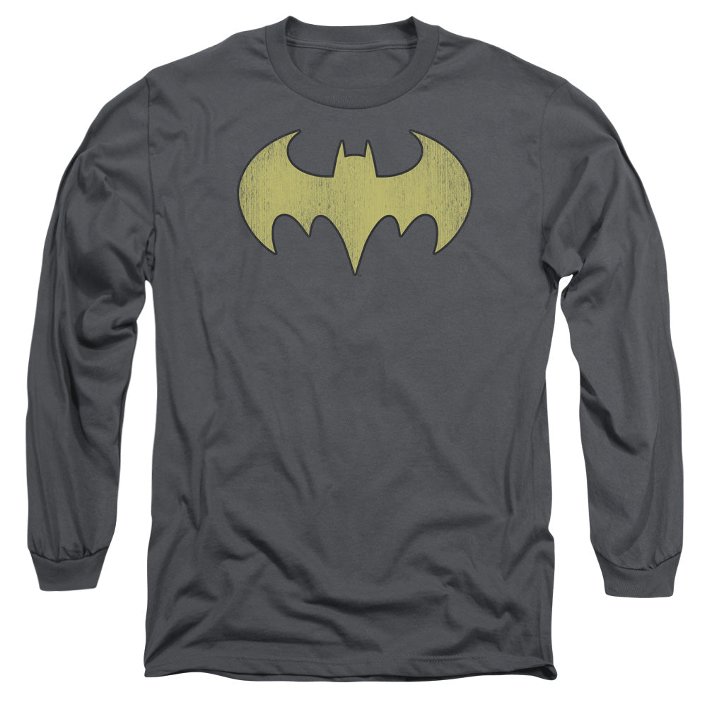 AN OFFCIALLY LICENSED DC BATGIRL LOGO DISTRESSED MEN'S LONG SLEEVE T-SHIRT CHARCOAL