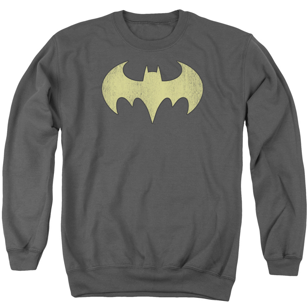 AN OFFCIALLY LICENSED DC BATGIRL LOGO DISTRESSED ADULT UNISEX CREWNECK SWEATSHIRT CHARCOAL