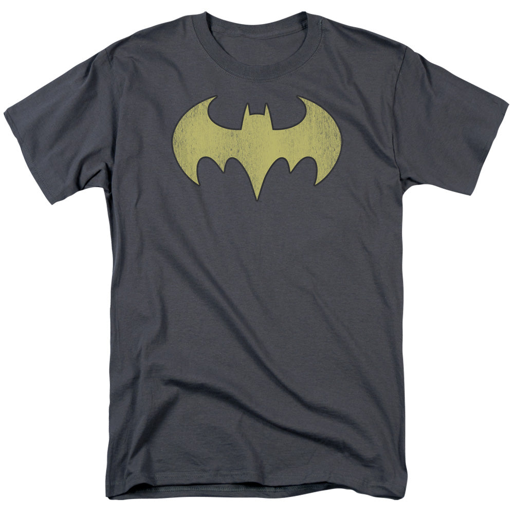 AN OFFCIALLY LICENSED DC BATGIRL LOGO DISTRESSED MEN'S REGULAR FIT T-SHIRT CHARCOAL