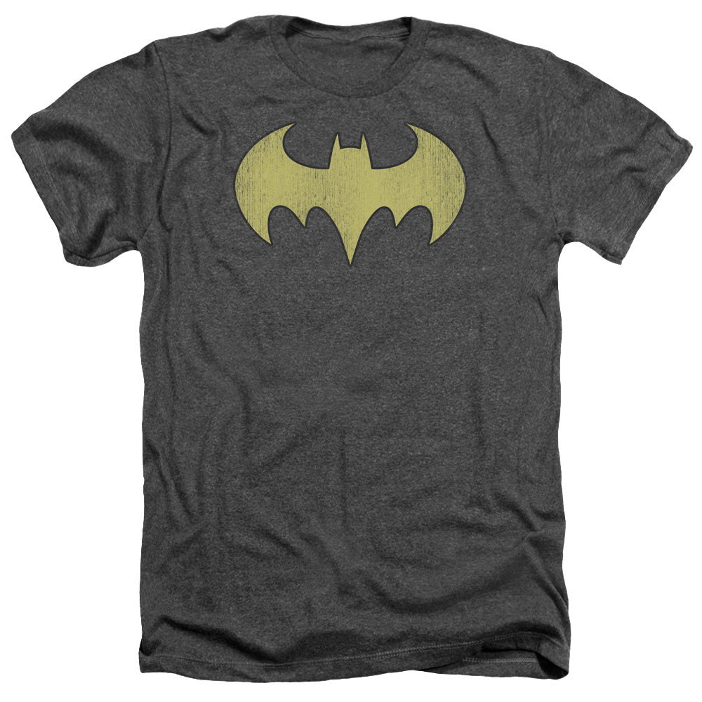 AN OFFCIALLY LICENSED DC BATGIRL LOGO DISTRESSED MEN'S HEATHER T-SHIRT CHARCOAL