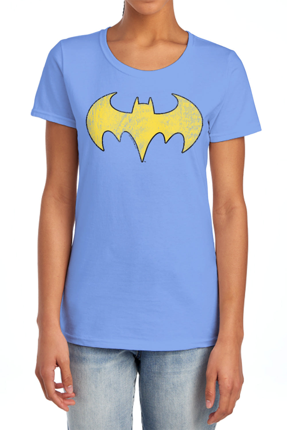 AN OFFCIALLY LICENSED DC BATGIRL LOGO DISTRESSED WOMEN'S REGULAR FIT T-SHIRT CHARCOAL
