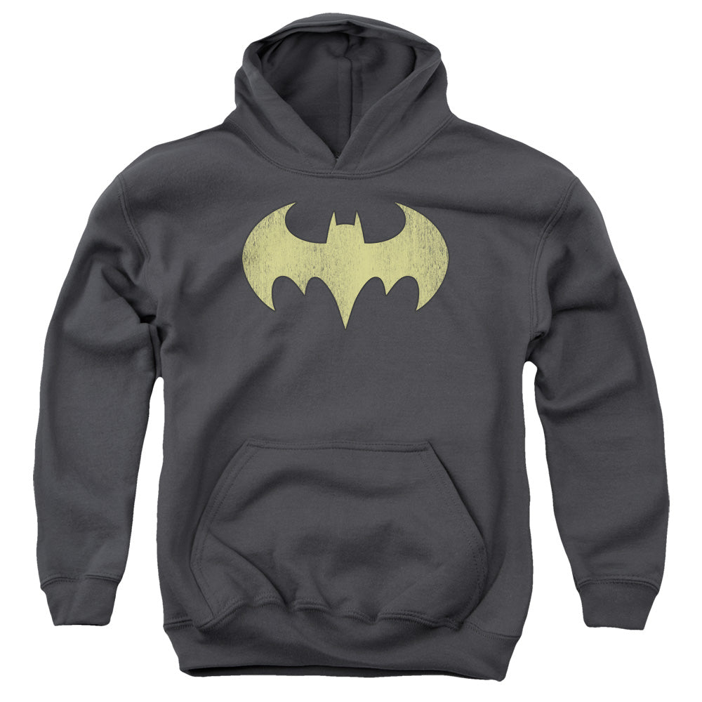 AN OFFCIALLY LICENSED DC BATGIRL LOGO DISTRESSED YOUTH HOODIE CHARCOAL