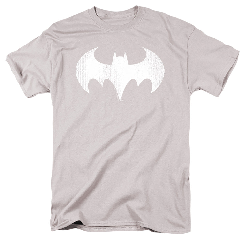 AN OFFCIALLY LICENSED DC BATGIRL LOGO DISTRESSED MEN'S REGULAR FIT T-SHIRT SILVER