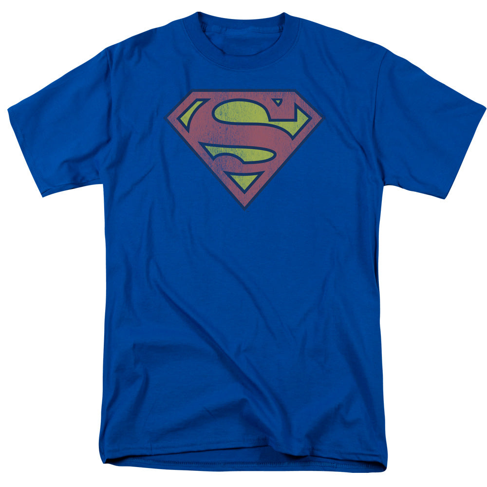 AN OFFCIALLY LICENSED DC SUPERMAN RETRO SUPES LOGO DISTRESSED MEN'S REGULAR FIT T-SHIRT ROYAL