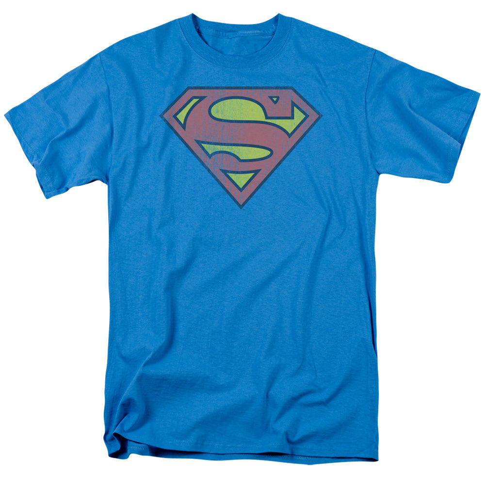 AN OFFCIALLY LICENSED DC RETRO SUPES LOGO DISTRESSED MEN'S REGULAR FIT T-SHIRT TURQUOISE