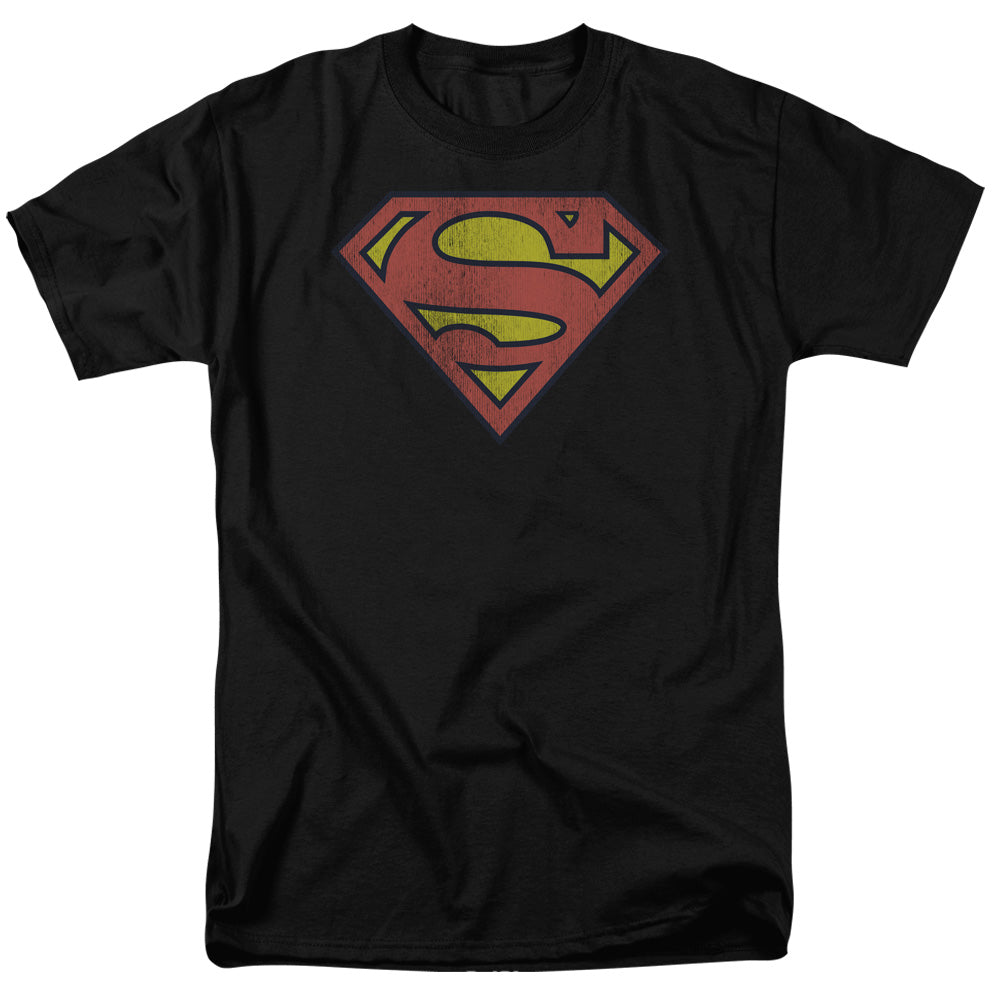 AN OFFCIALLY LICENSED DC RETRO SUPES LOGO DISTRESSED MEN'S REGULAR FIT T-SHIRT BLACK