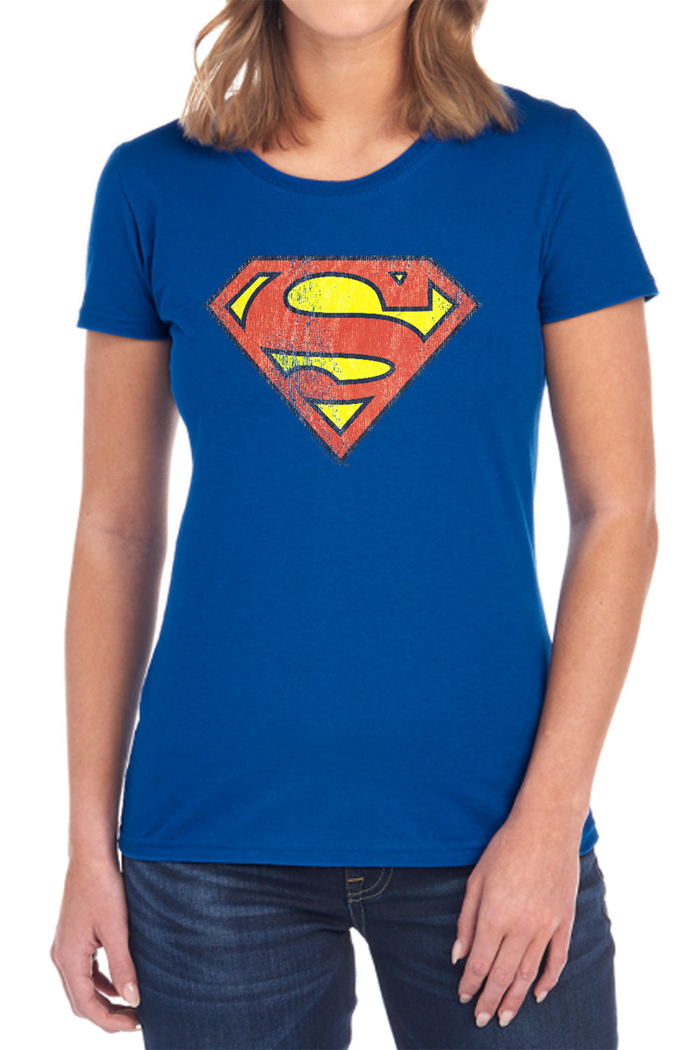 AN OFFCIALLY LICENSED DC RETRO SUPES LOGO DISTRESSED WOMEN'S REGULAR FIT T-SHIRT BLACK