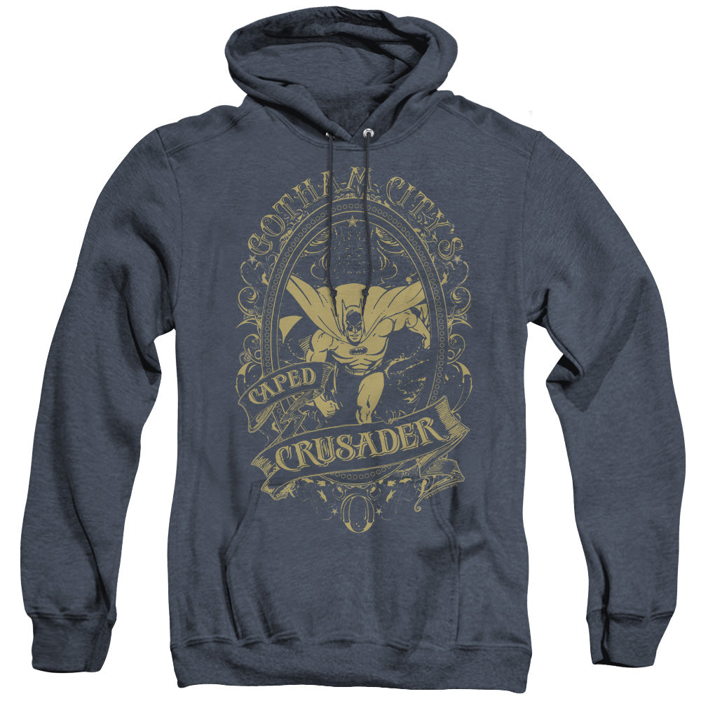 AN OFFCIALLY LICENSED DC GOTHAM CRUSADER ADULT UNISEX HEATHER PULLOVER HOODIE NAVY