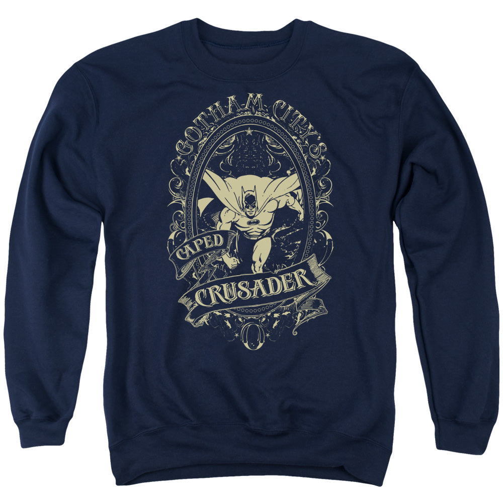 AN OFFCIALLY LICENSED DC GOTHAM CRUSADER ADULT UNISEX CREWNECK SWEATSHIRT NAVY