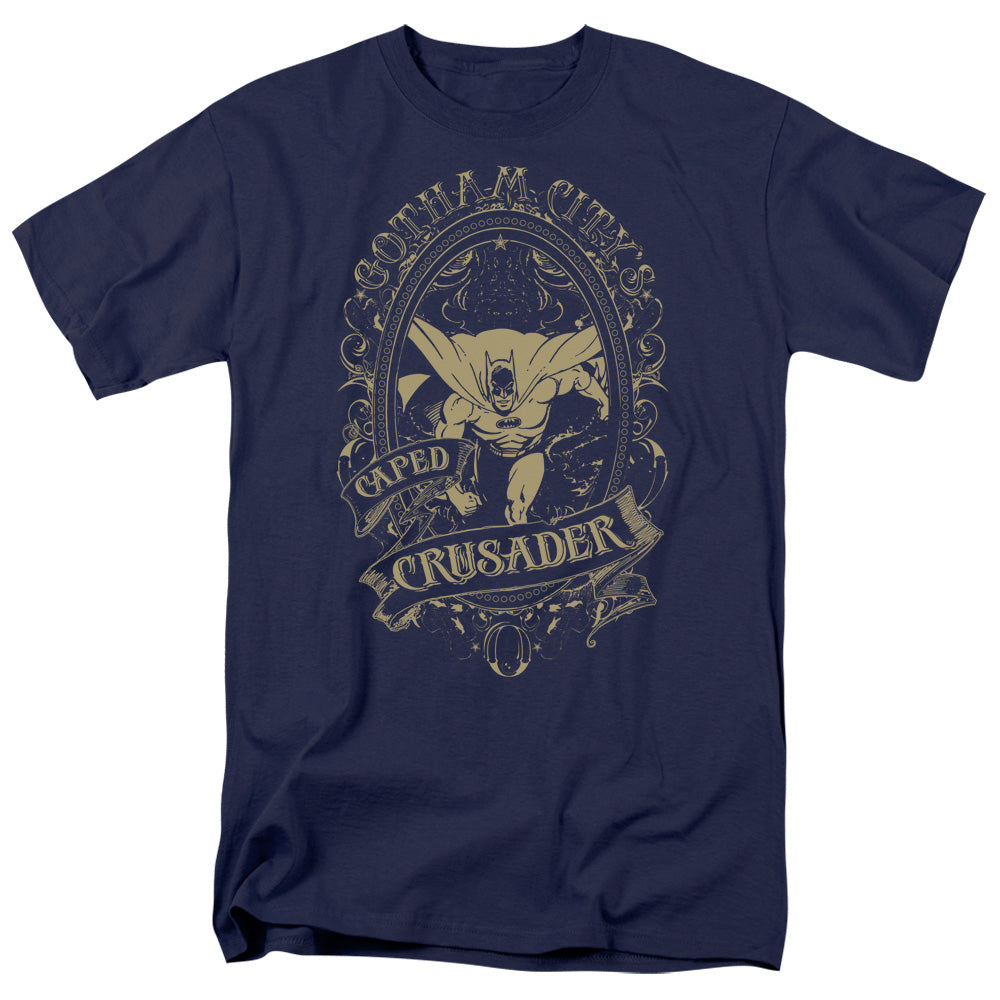AN OFFCIALLY LICENSED DC GOTHAM CRUSADER MEN'S REGULAR FIT T-SHIRT NAVY