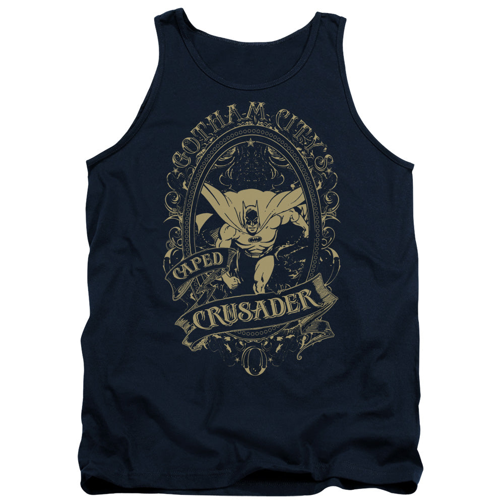AN OFFCIALLY LICENSED DC GOTHAM CRUSADER ADULT UNISEX TANK TOP NAVY