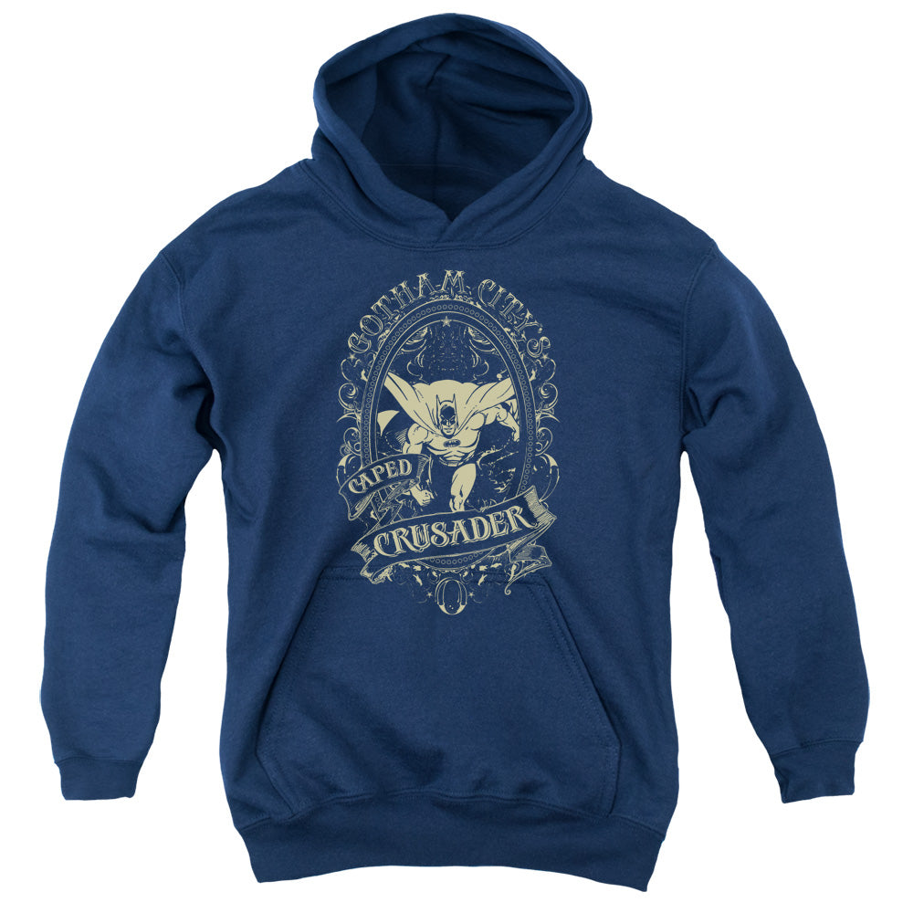 AN OFFCIALLY LICENSED DC GOTHAM CRUSADER YOUTH HOODIE NAVY