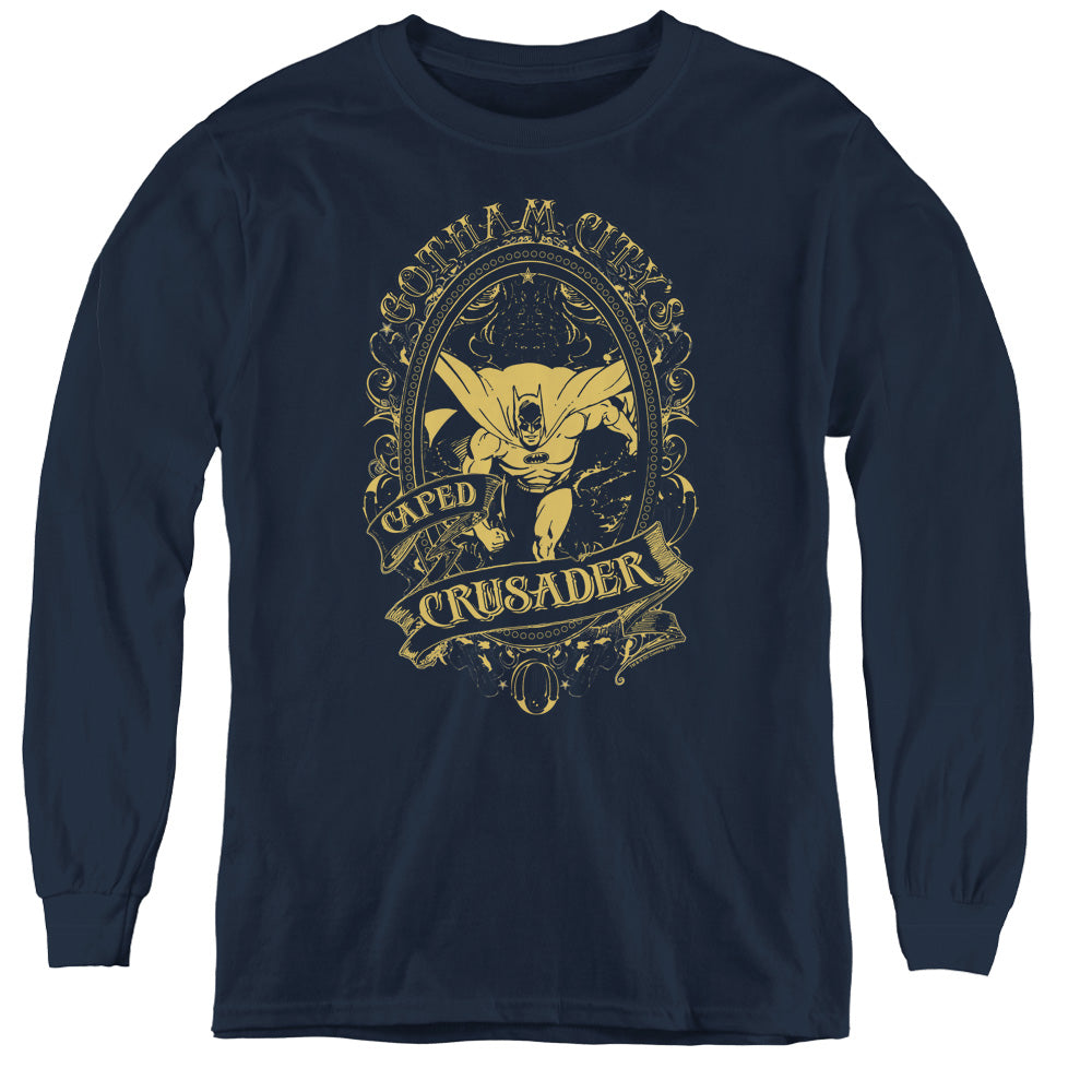 AN OFFCIALLY LICENSED DC GOTHAM CRUSADER YOUTH LONG SLEEVE T-SHIRT NAVY