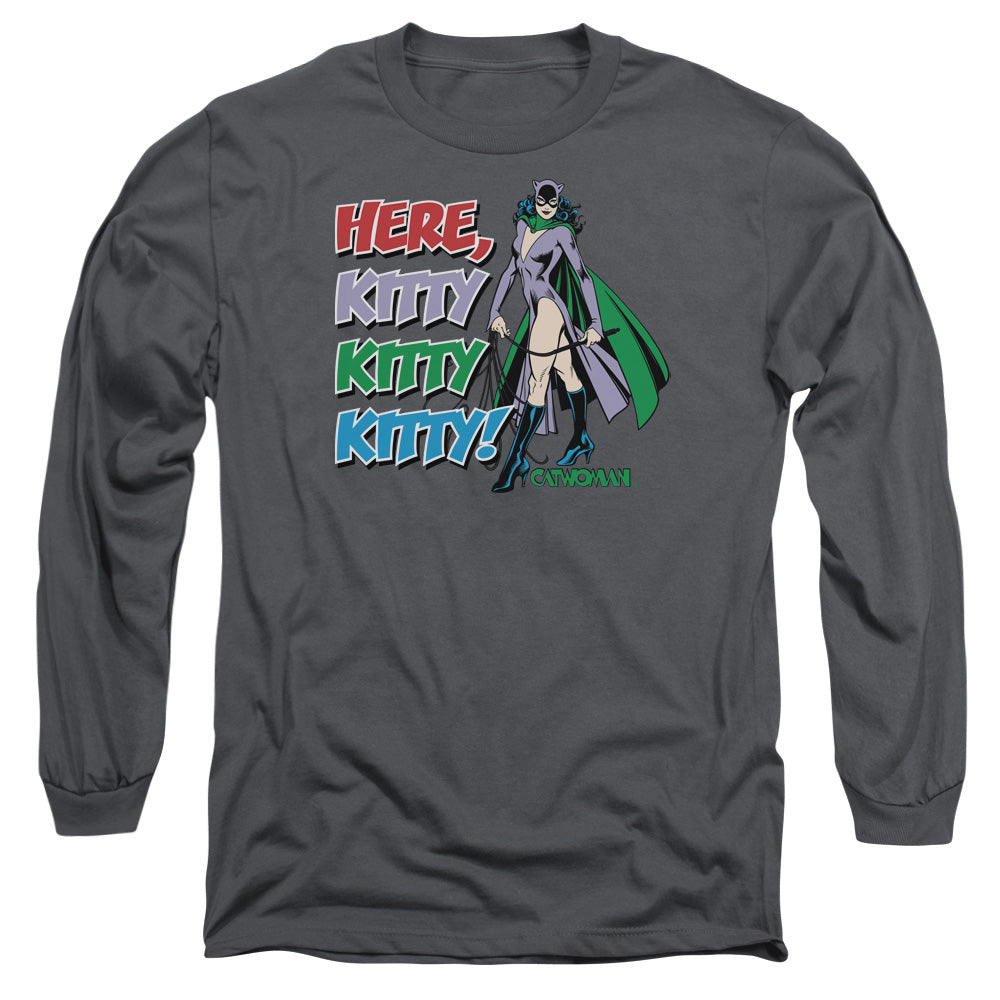 AN OFFCIALLY LICENSED DC HERE KITTY MEN'S LONG SLEEVE T-SHIRT CHARCOAL