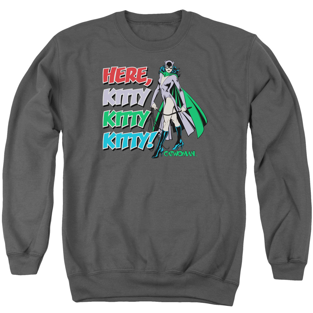 AN OFFCIALLY LICENSED DC HERE KITTY ADULT UNISEX CREWNECK SWEATSHIRT CHARCOAL
