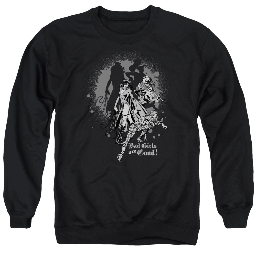 AN OFFCIALLY LICENSED DC BAD GIRLS ARE GOOD ADULT UNISEX CREWNECK SWEATSHIRT BLACK