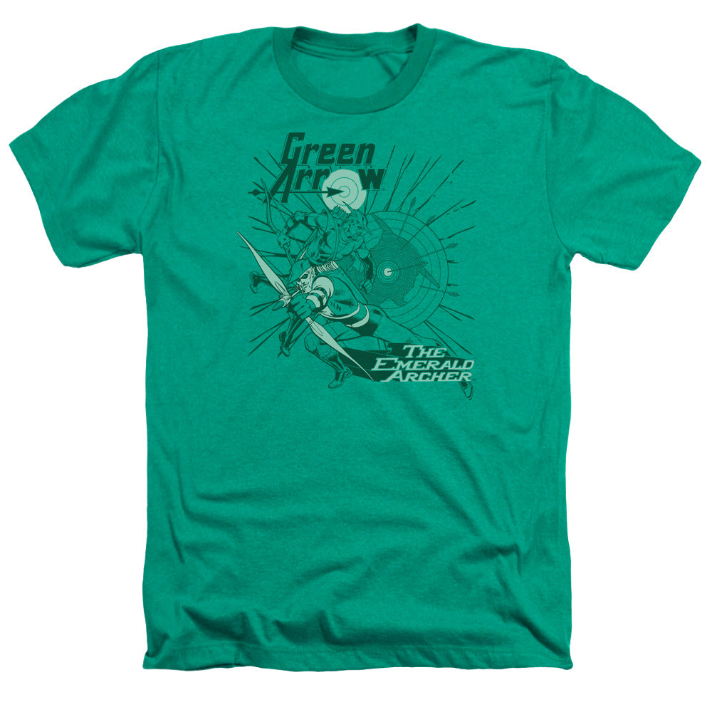 AN OFFCIALLY LICENSED DC GREEN ARROW THE EMERALD ARCHER MEN'S HEATHER T-SHIRT KELLY GREEN