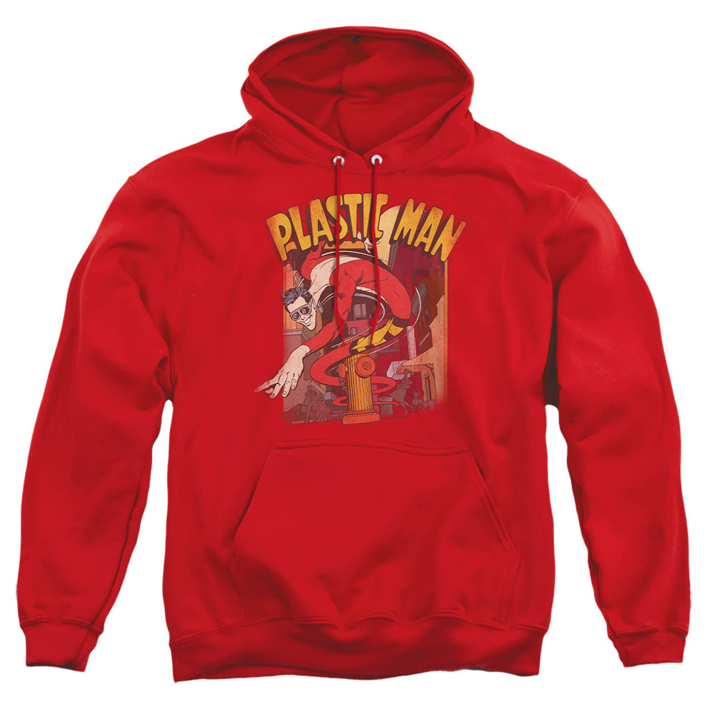 AN OFFCIALLY LICENSED DC PLASTIC MAN STREET ADULT UNISEX PULLOVER HOODIE RED