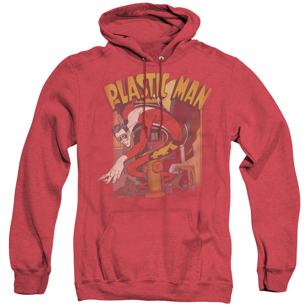 AN OFFCIALLY LICENSED DC PLASTIC MAN STREET ADULT UNISEX HEATHER PULLOVER HOODIE RED