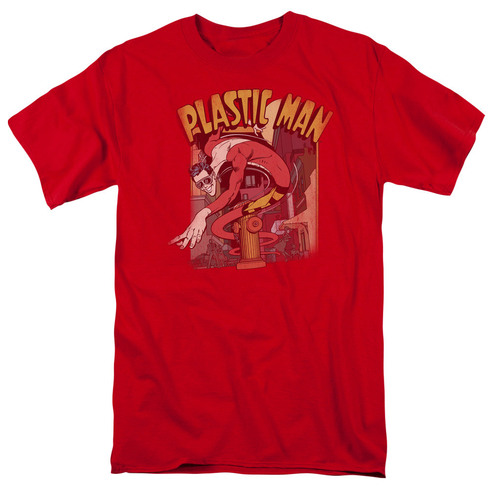 AN OFFCIALLY LICENSED DC PLASTIC MAN STREET MEN'S REGULAR FIT T-SHIRT RED