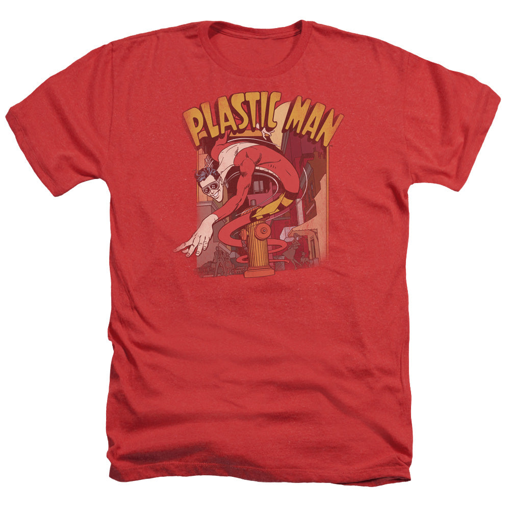 AN OFFCIALLY LICENSED DC PLASTIC MAN STREET MEN'S HEATHER T-SHIRT RED