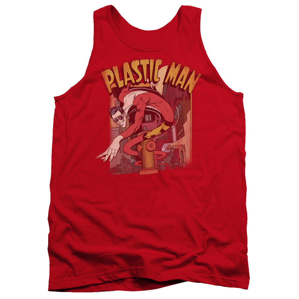 AN OFFCIALLY LICENSED DC PLASTIC MAN STREET ADULT UNISEX TANK TOP RED