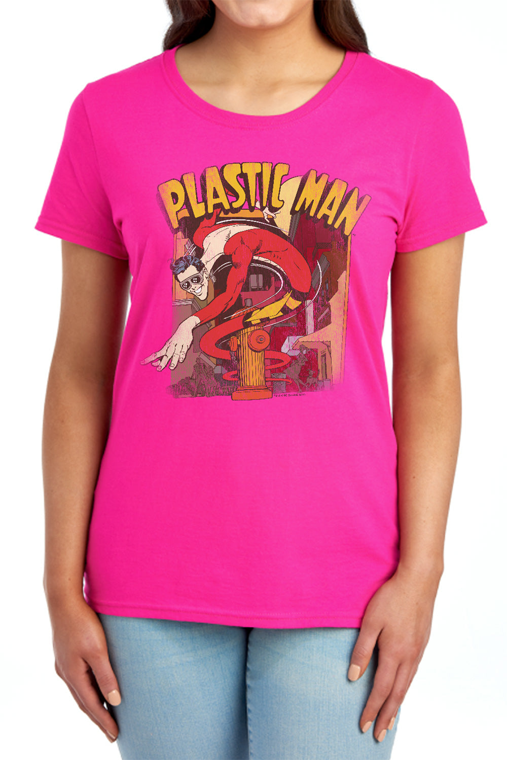 AN OFFCIALLY LICENSED DC PLASTIC MAN STREET WOMEN'S REGULAR FIT T-SHIRT RED
