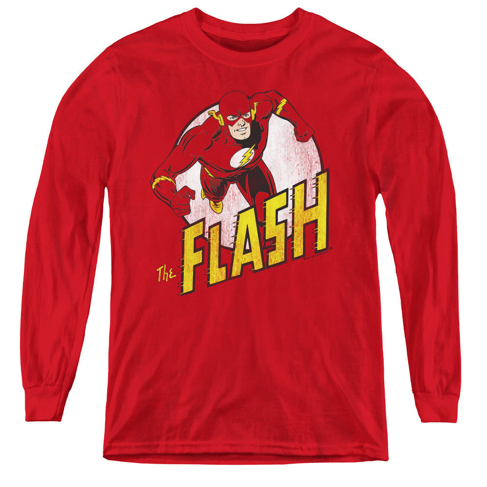 AN OFFCIALLY LICENSED DC FLASH THE FLASH YOUTH LONG SLEEVE T-SHIRT RED