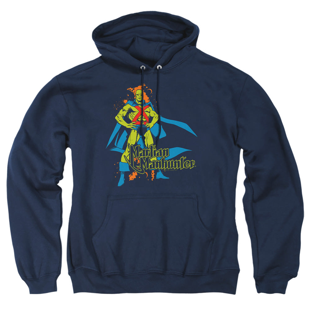 AN OFFCIALLY LICENSED DC MARTIAN MANHUNTER ADULT UNISEX PULLOVER HOODIE NAVY