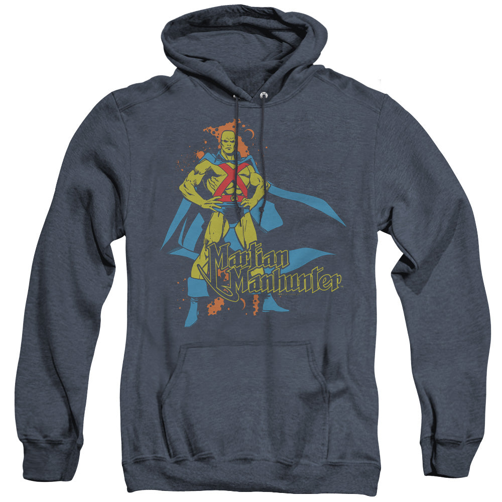 AN OFFCIALLY LICENSED DC MARTIAN MANHUNTER ADULT UNISEX HEATHER PULLOVER HOODIE NAVY
