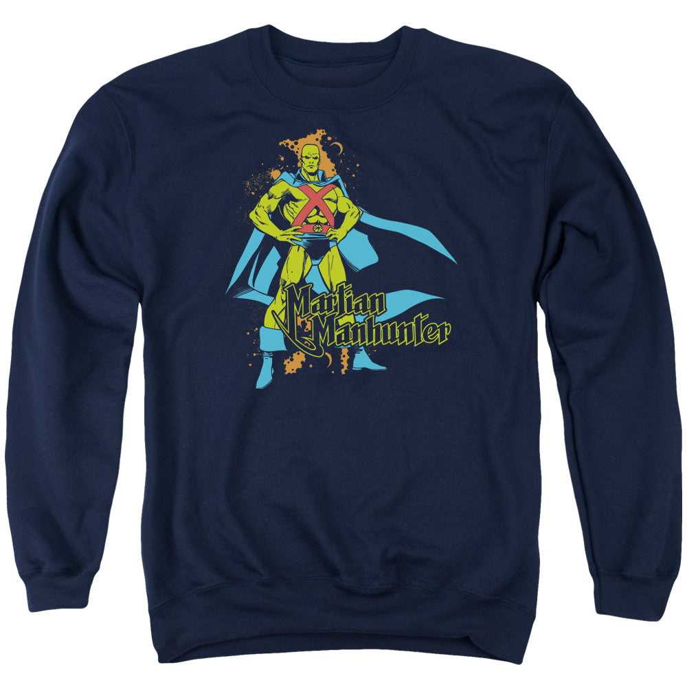 AN OFFCIALLY LICENSED DC MARTIAN MANHUNTER ADULT UNISEX CREWNECK SWEATSHIRT NAVY