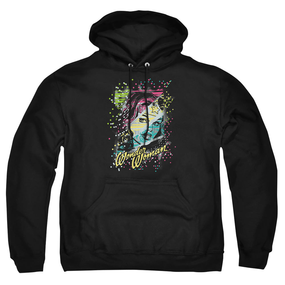 AN OFFCIALLY LICENSED DC COLOR BLOCK ADULT UNISEX PULLOVER HOODIE BLACK