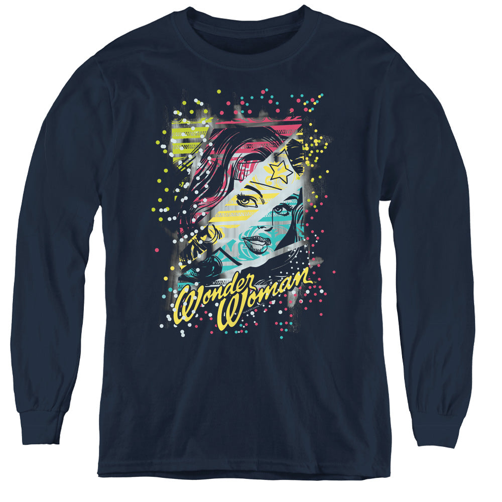 AN OFFCIALLY LICENSED DC COLOR BLOCK YOUTH LONG SLEEVE T-SHIRT BLACK