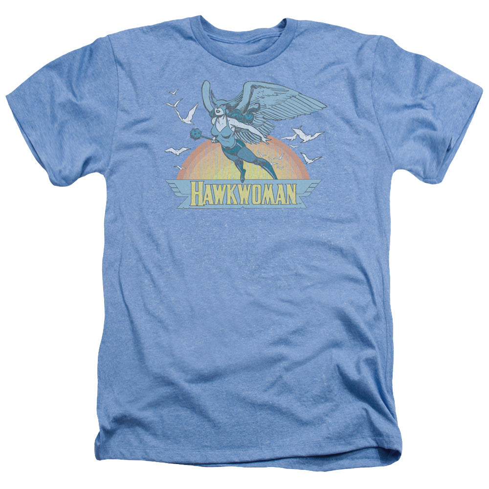 AN OFFCIALLY LICENSED DC HAWKWOMAN MEN'S HEATHER T-SHIRT LIGHT BLUE
