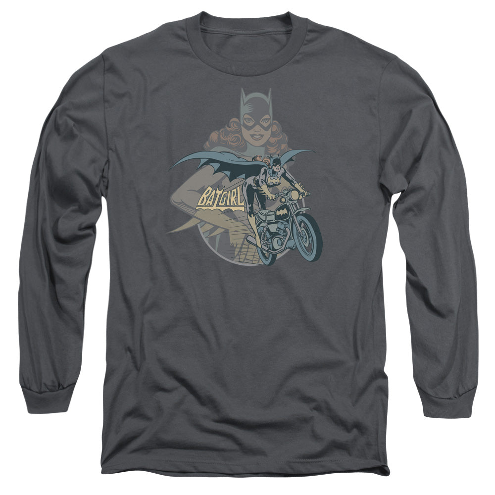 AN OFFCIALLY LICENSED DC BATGIRL BIKER MEN'S LONG SLEEVE T-SHIRT CHARCOAL