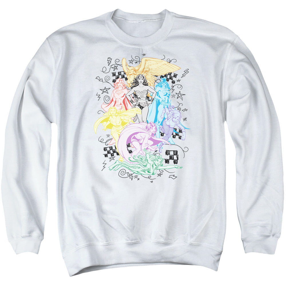 AN OFFCIALLY LICENSED DC SUPER ADULT UNISEX CREWNECK SWEATSHIRT WHITE